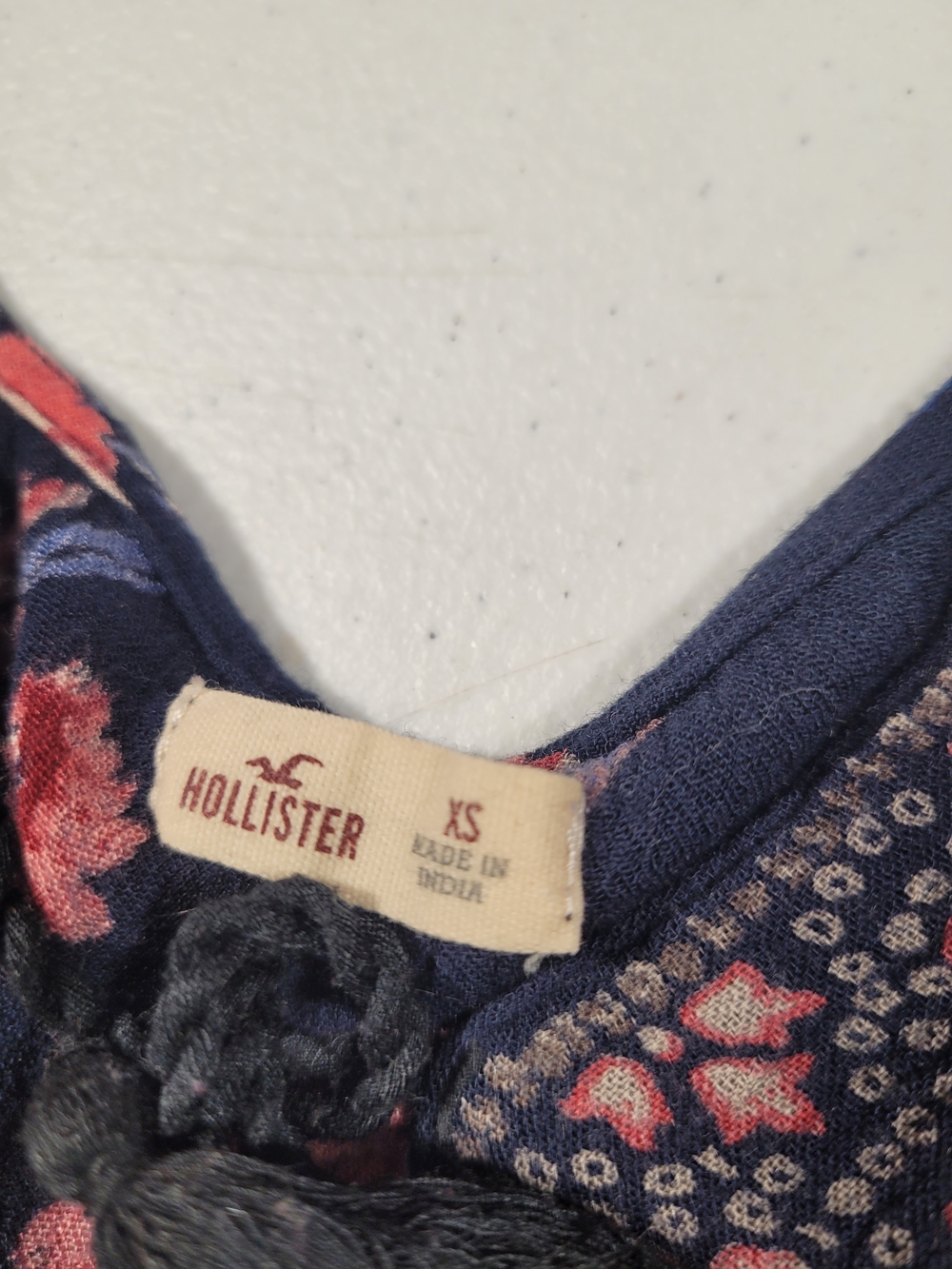Hollister Navy Floral Wrap Blouse with Pink and Cream Accents - Picture 2 of 3